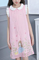 Pink Loose Laced Located Printing Shift Above Knee Girl Dress for Casual Party