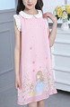 Pink Loose Laced Located Printing Shift Above Knee Girl Dress for Casual Party