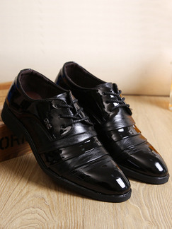 Black Leather and Patent Leather Round Toe Platform 2cm Strappy Linking for Office Prom Wedding Formal