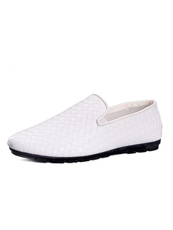 White and Black Leather Round Toe Platform Comfort 1cm Loafers