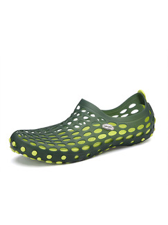 Green and Yellow Plastic Cement Round Toe Platform 2cm Perforated Men Shoes