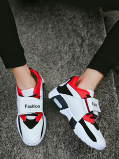 White Black and Red Leather Round Toe Platform 4cm Lace Up Rubber Shoes for Casual Sporty