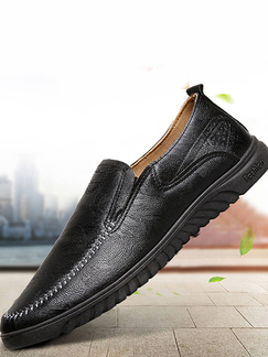 Black Leather Round Toe Platform Slip On 3cm Flats Loafer Linking Men Shoes
