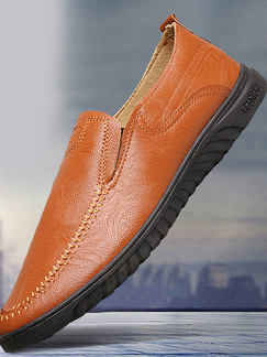 Apricot Leather Round Toe Platform Slip On 3cm Flats Loafer Linking Men Shoes