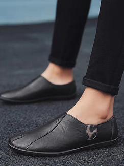 Black Leather Round Toe Platform Slip On 2cm Flats Linking Men Shoes