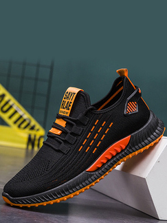 Black and Orange Mesh Round Toe Platform Slip On 4cm Flats Loafer Sports Strappy Contrast  Men Shoes
