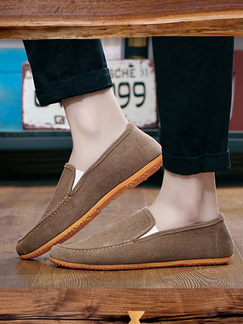 Brown Canvas Round Toe Slip On Loafers Men Shoes