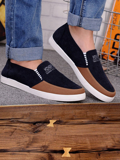 Black and Brown Canvas Round Toe Slip On Loafers Men Shoes