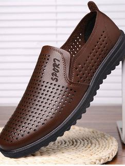 Brown Leather Round Toe Perforated Slip On Men Shoes