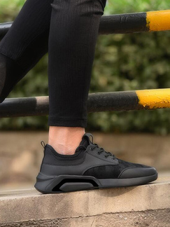 Black Leather Round Toe Platform Lace Up 3cm Rubber Shoes