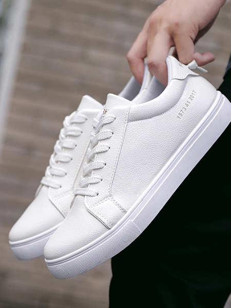 White Leather Round Toe Platform Lace Up 1.5cm Rubber Shoes_DRESS.PH ...