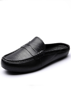 Black Plastic Round Toe Platform Loafer Sandals