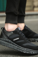 Black Mesh Round Toe Platform Lace Up Rubber Shoes