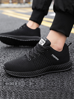 Black Fabric Round Toe Platform Lace Up Rubber Shoes