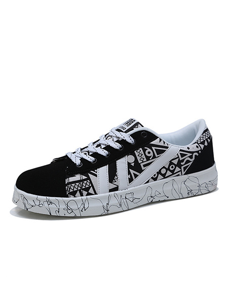 Black and White Canvas Round Toe Platform Lace Up Rubber Shoes