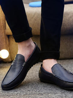Black Leather Round Toe Platform Slip On Loafer