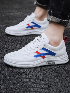 White Blue and Red Leather Round Toe Platform Lace Up Rubber Shoes