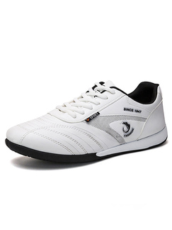 White Leather Round Toe Platform Lace Up Rubber Shoes