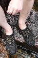Black Mesh Round Toe Platform Lace Up Perforated Rubber Shoes