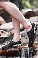 Black Mesh Round Toe Platform Lace Up Perforated Rubber Shoes
