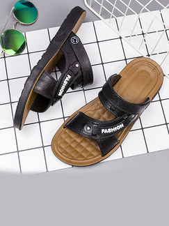 Black and Brown Plastic Open Toe Platform Ankle Strap Sandals