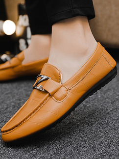 Orange Leather Round Toe Platform Slip On Loafer