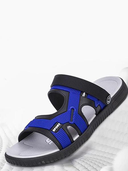 Blue Black and Gray Plastic Open Toe Platform Sandals