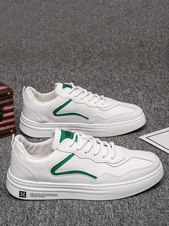 White and Green Leather Round Toe Platform Lace Up Rubber Shoes