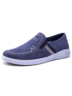 Blue Canvas Round Toe Platform Slip On Rubber Shoes