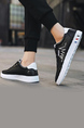 Black and White Leather Round Toe Platform Lace Up Rubber Shoes