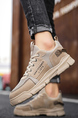 Brown Leather and Mesh Round Toe Platform Lace Up Rubber Shoes