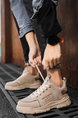 Brown Leather and Mesh Round Toe Platform Lace Up Rubber Shoes