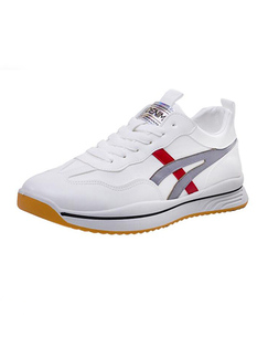 White and Red Leather Round Toe Platform Lace Up Rubber Shoes