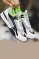 White Black and Green Leather and Mesh Round Toe Platform Lace Up Rubber Shoes