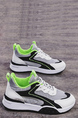 White Black and Green Leather and Mesh Round Toe Platform Lace Up Rubber Shoes