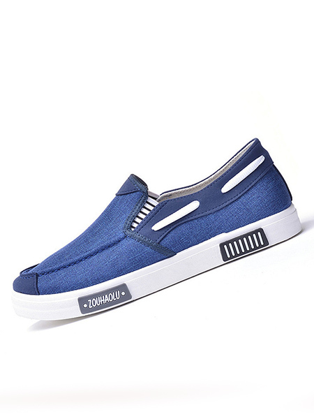 Blue Canvas Round Toe Platform Lace Up Loafer