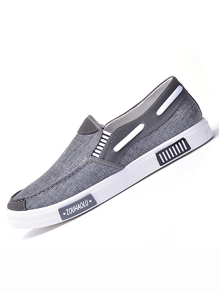 Gray Canvas Round Toe Platform Slip On Loafer