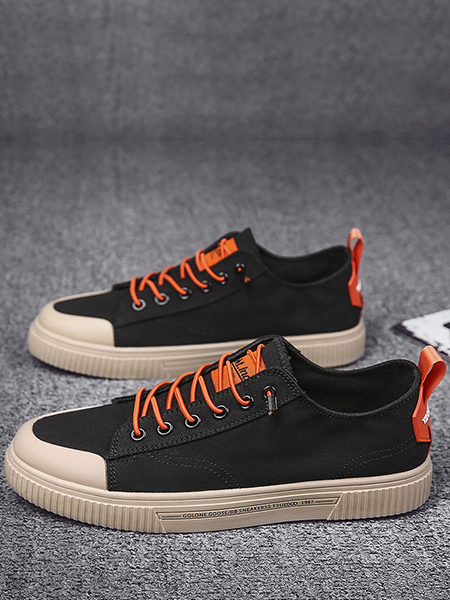 Black Orange Canvas Round Toe Platform Lace Up Rubber Shoes