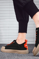 Black Orange Canvas Round Toe Platform Lace Up Rubber Shoes