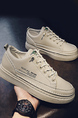 White Leather Round Toe Platform Lace Up Rubber Shoes