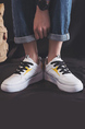 White Leather Round Toe Platform Lace Up Rubber Shoes