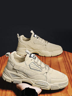 Beige Leather Round Toe Platform Lace Up Rubber Shoes