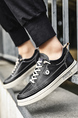 Black Leather Round Toe Platform Lace Up Rubber Shoes