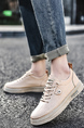 Off White Leather Round Toe Platform Lace Up Rubber Shoes