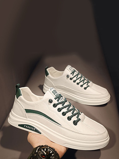 White and Green Leather Round Toe Platform Lace Up Rubber Shoes