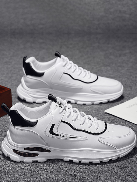 White and Black Leather Round Toe Platform Lace Up Rubber Shoes