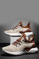Brown and White Fabric Round Toe Platform Lace Up Rubber Shoes