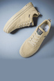 Brown Leather Round Toe Platform Lace Up Rubber Shoes