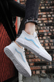 White Leather and Canvas Round Toe Platform Lace Up Rubber Shoes
