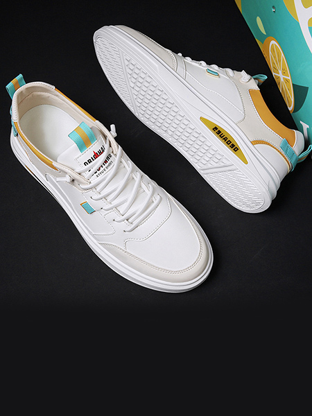 White Leather Round Toe Platform Lace Up Rubber Shoes